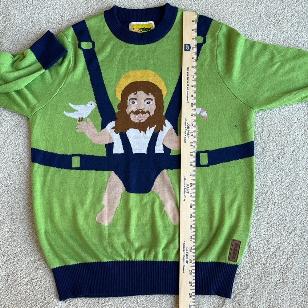 Tipsyelves Green Blue Funny‎ Ugly Christmas Crewneck Sweater Men’s Size XL NEW